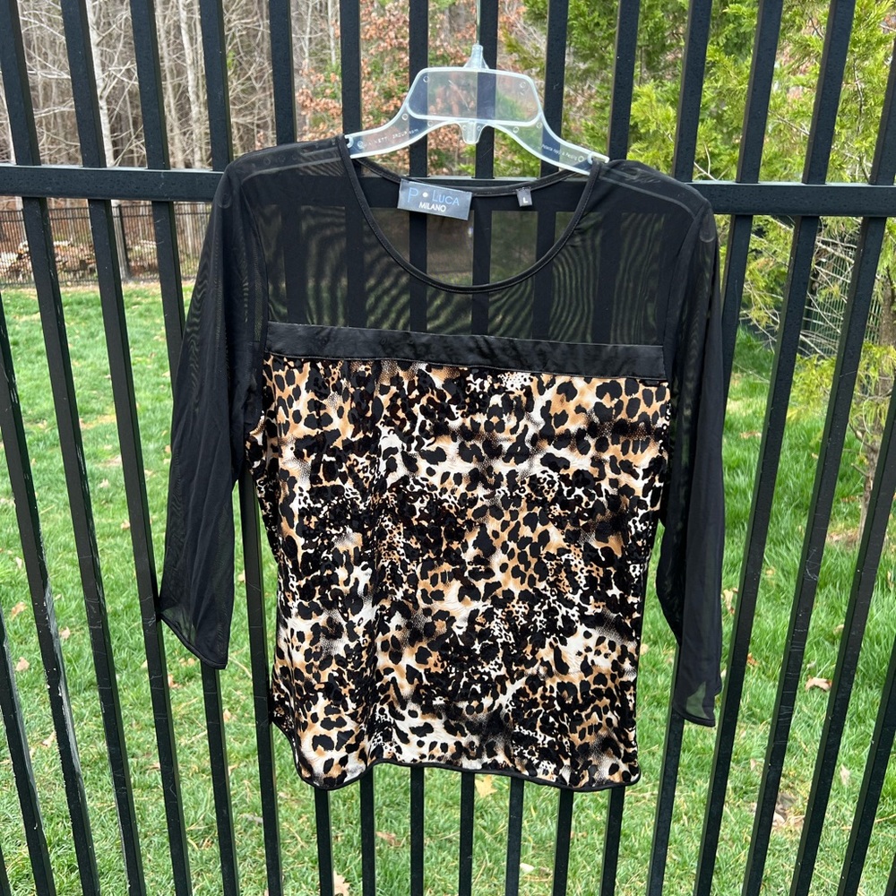 P Luca Milano Sheer Leopard Animal Print Top size Lg
